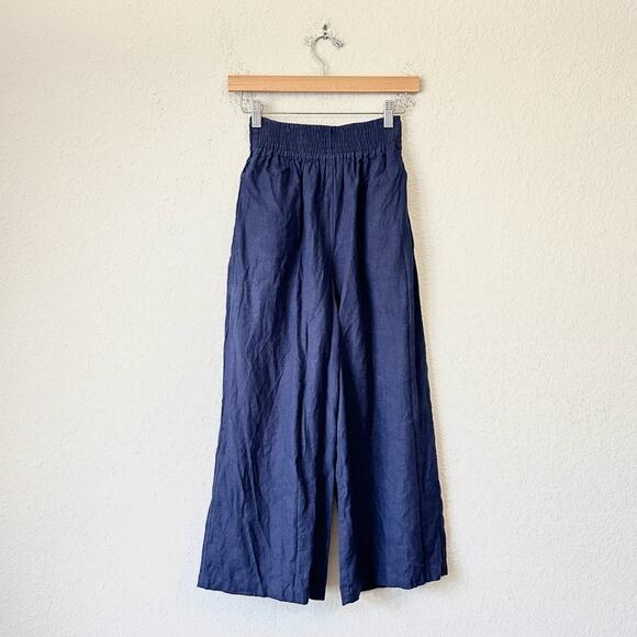 LOVE AND CONFUSE Riley Pants Navy Blue Linen High Rise Wide Leg Cropped - Picture 1 of 16